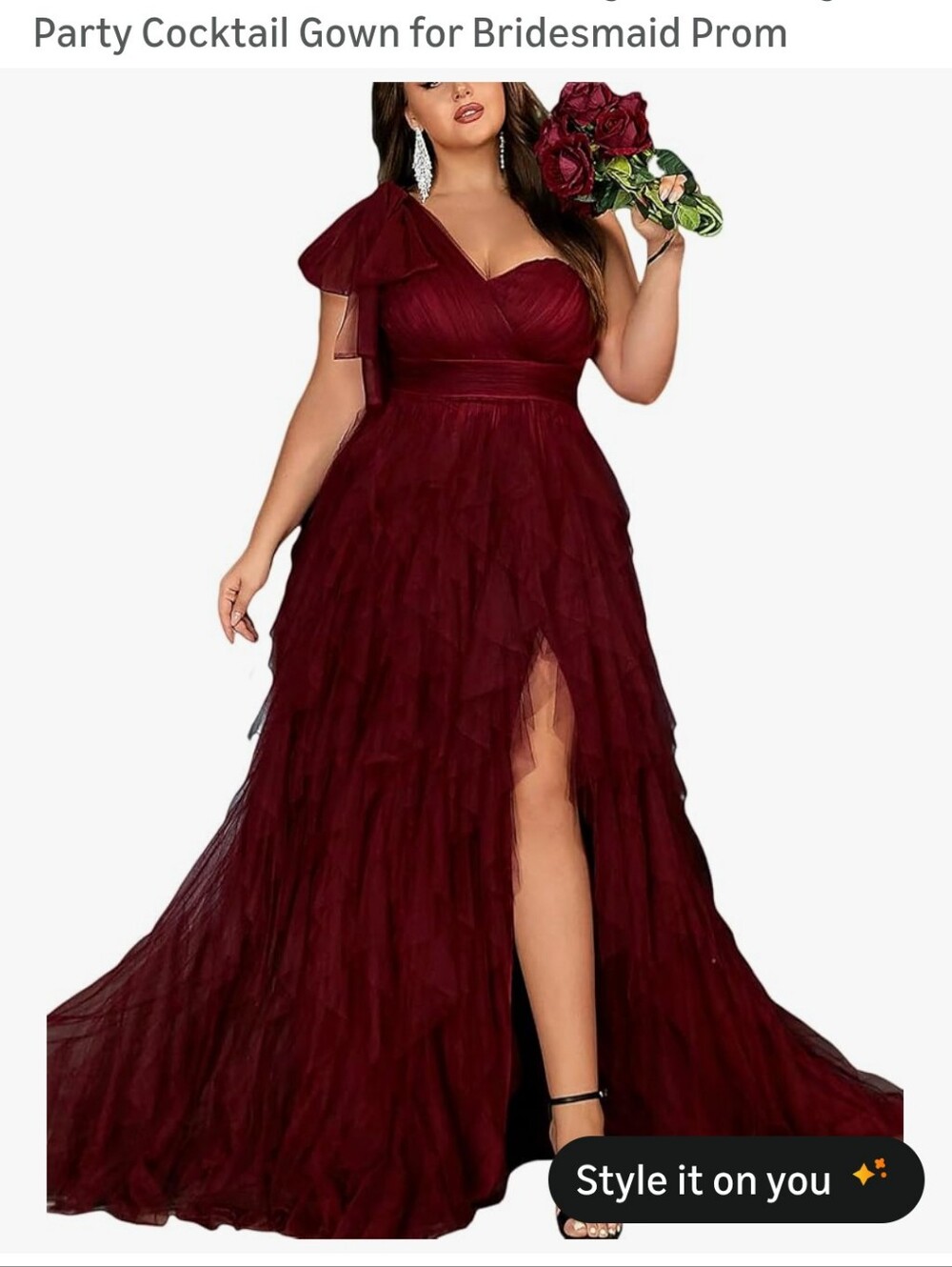 Elegant Burgundy One-Shoulder Evening Gown-4X